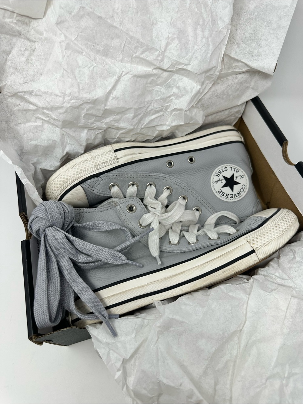 EUC Converse Chuck Taylor All Star Tumbled Leather High Velvet Grey Size 6.5
